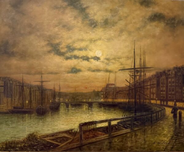 Port au Crépuscule - Édouard Xxe Siècle Guilleux