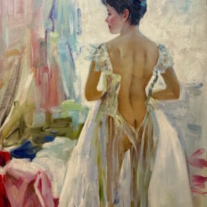 Femme Élégante en Robe Blanche - Gérard Xxe Siècle Parker