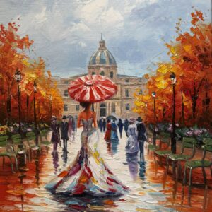 Paris Sous la Pluie au Parapluie Rouge - Vladimir Petrov