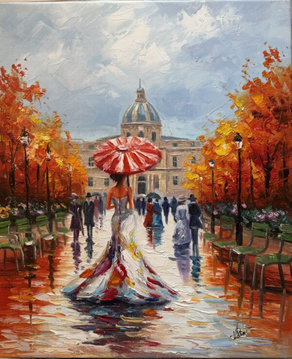Paris Sous la Pluie au Parapluie Rouge - Vladimir Petrov