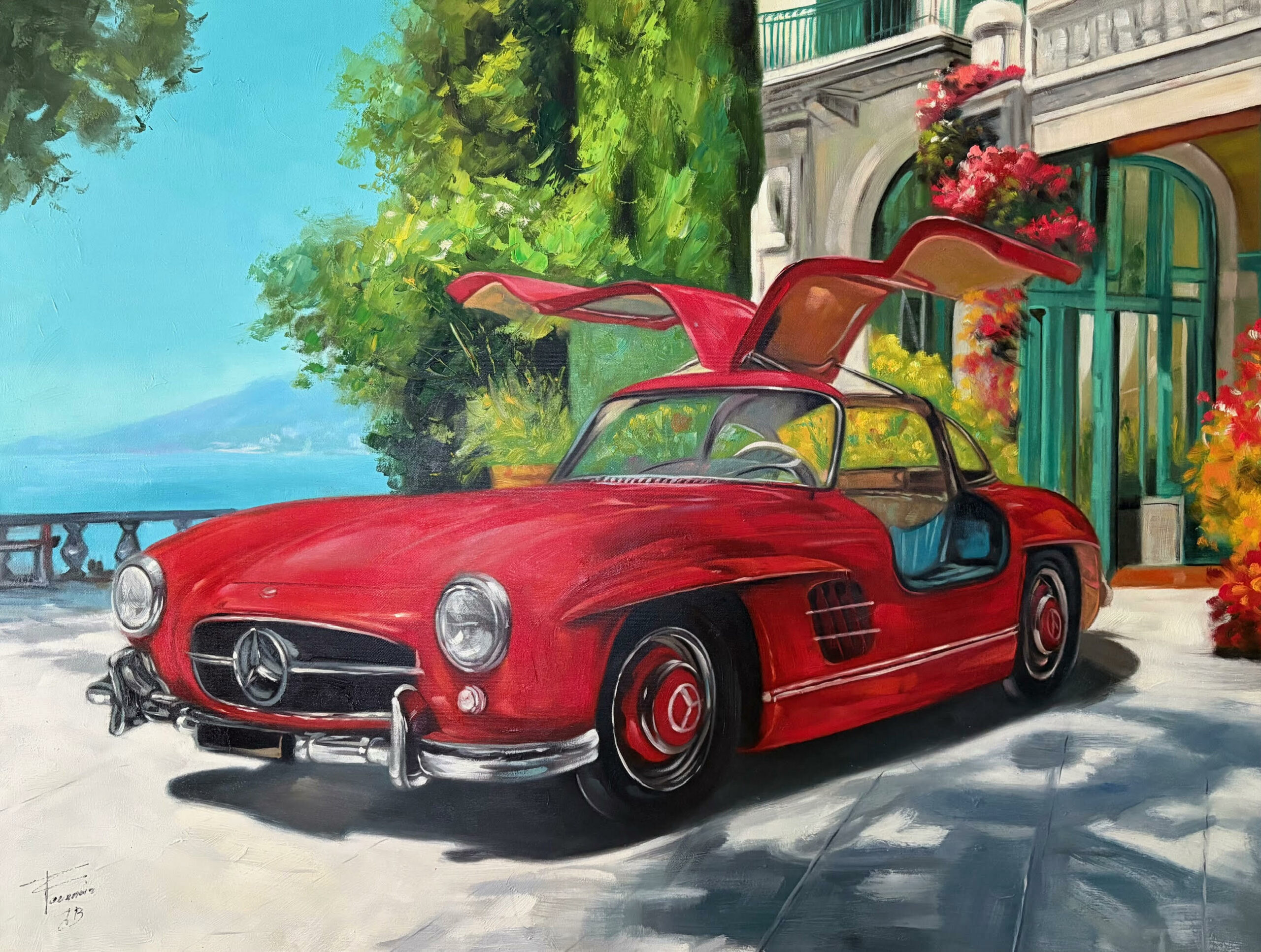 Mercedes Rouge au Bord de Mer - Fournier Jean-Baptiste – Image 1