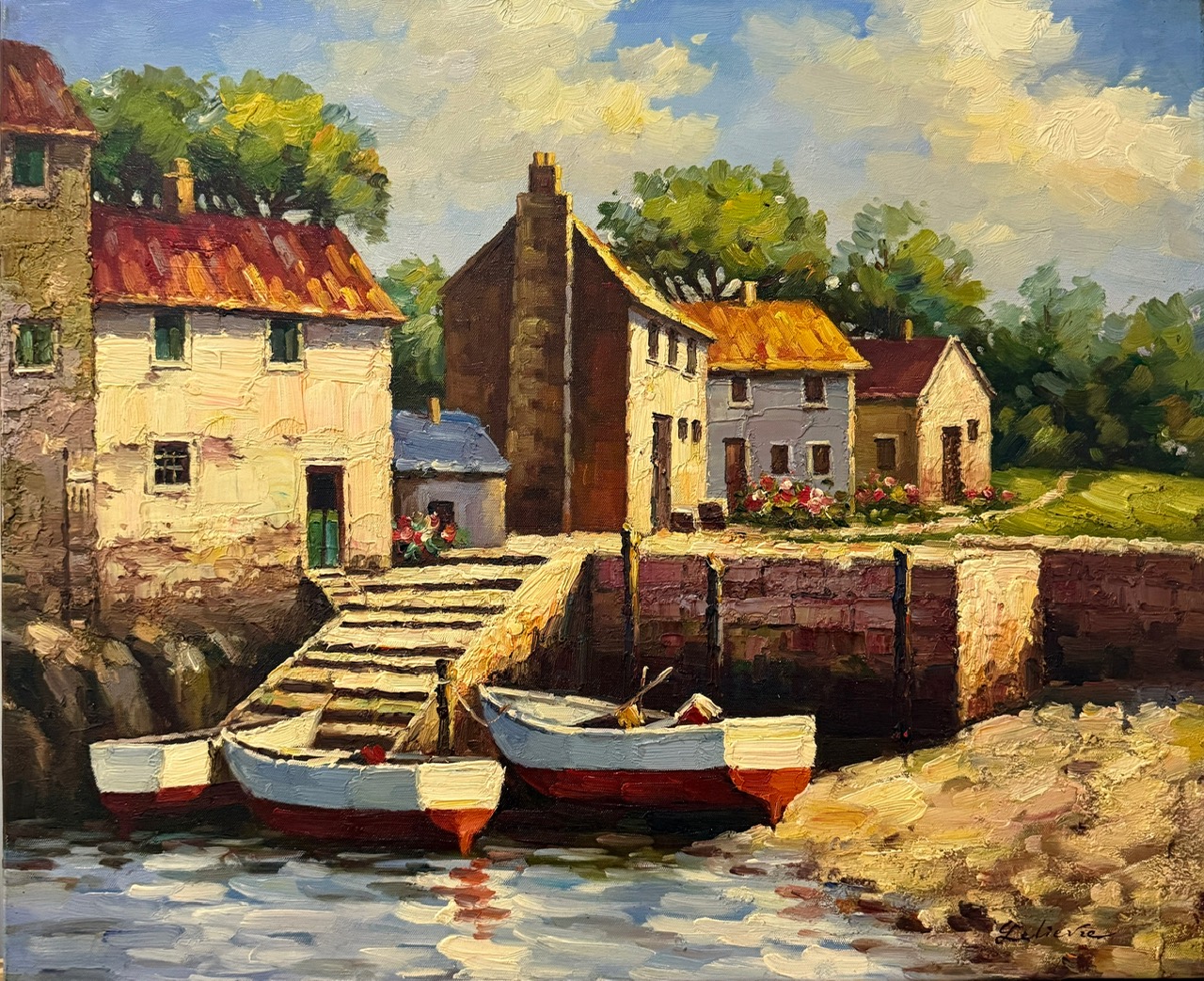 Village au Bord de L’eau - Xxe Siècle École Moderne – Image 1