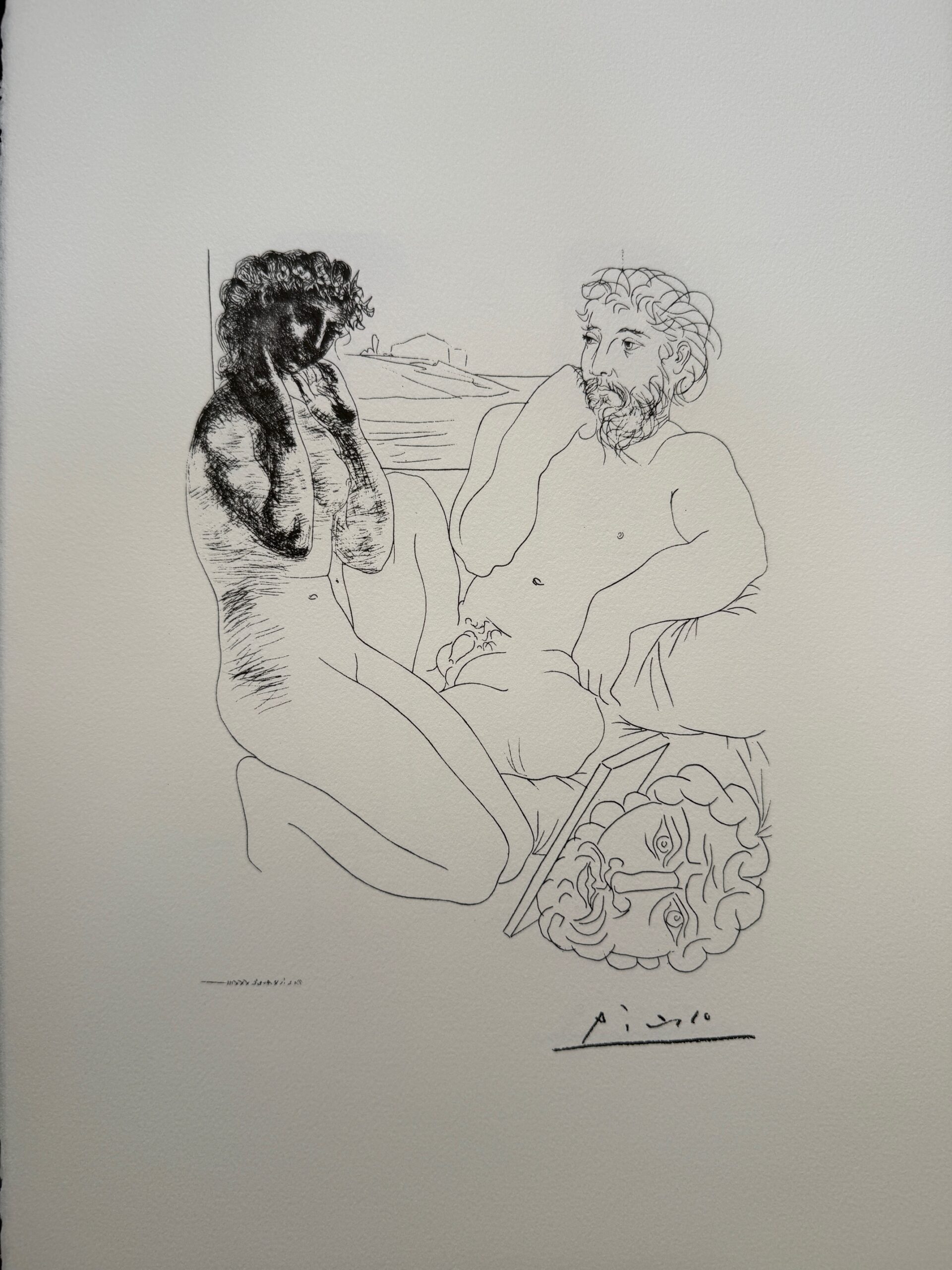 Sculpteur et Modèle Se Regardant dans un Miroir Calé sur un Autoportrait Sculpté - Pablo Picasso – Image 1