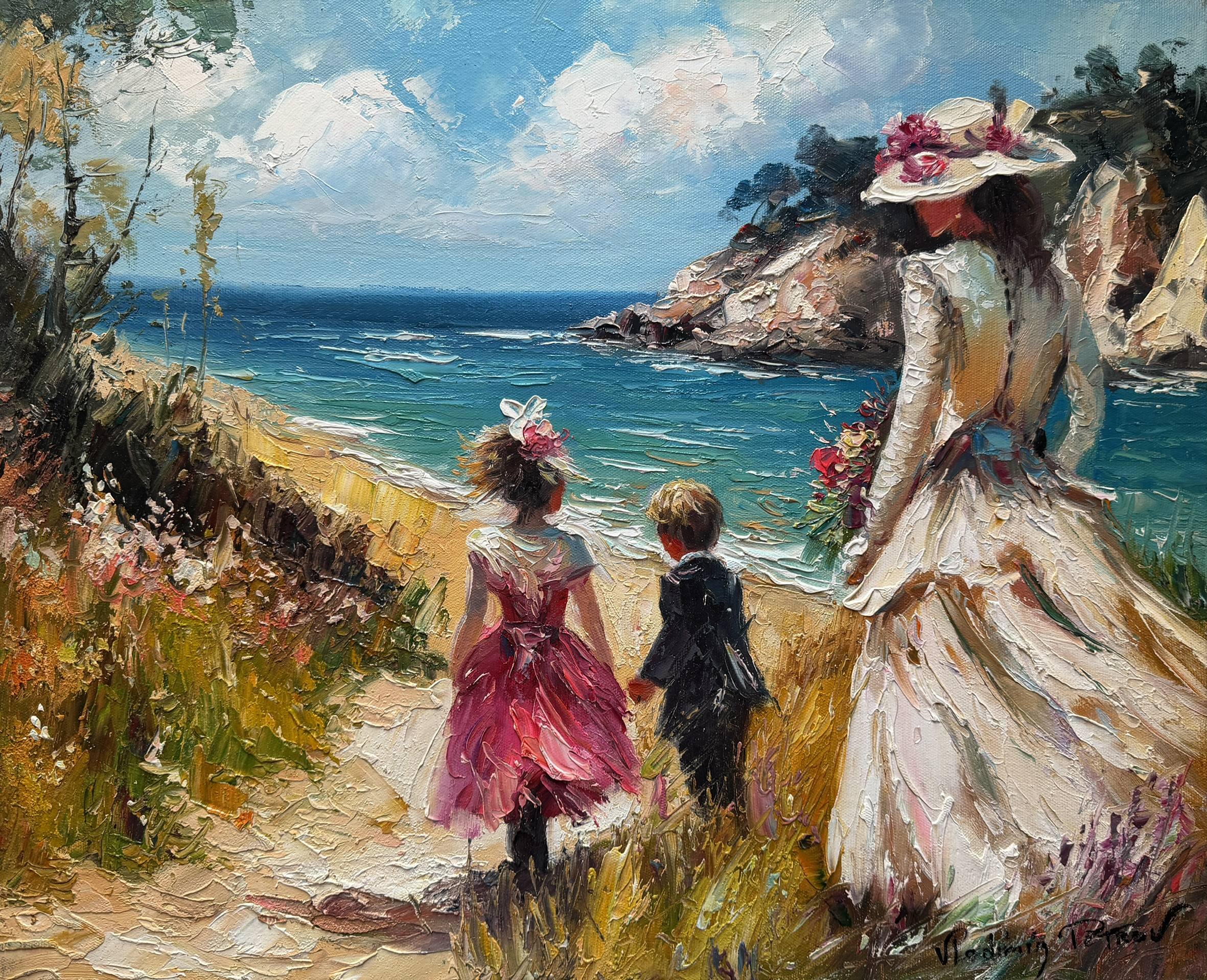 Promenade en Famille en Bord de Mer - Vladimir Petrov – Image 1