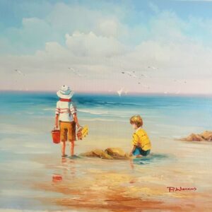Enfants au Bord de Plage - 20E Eeuw P. Watkins