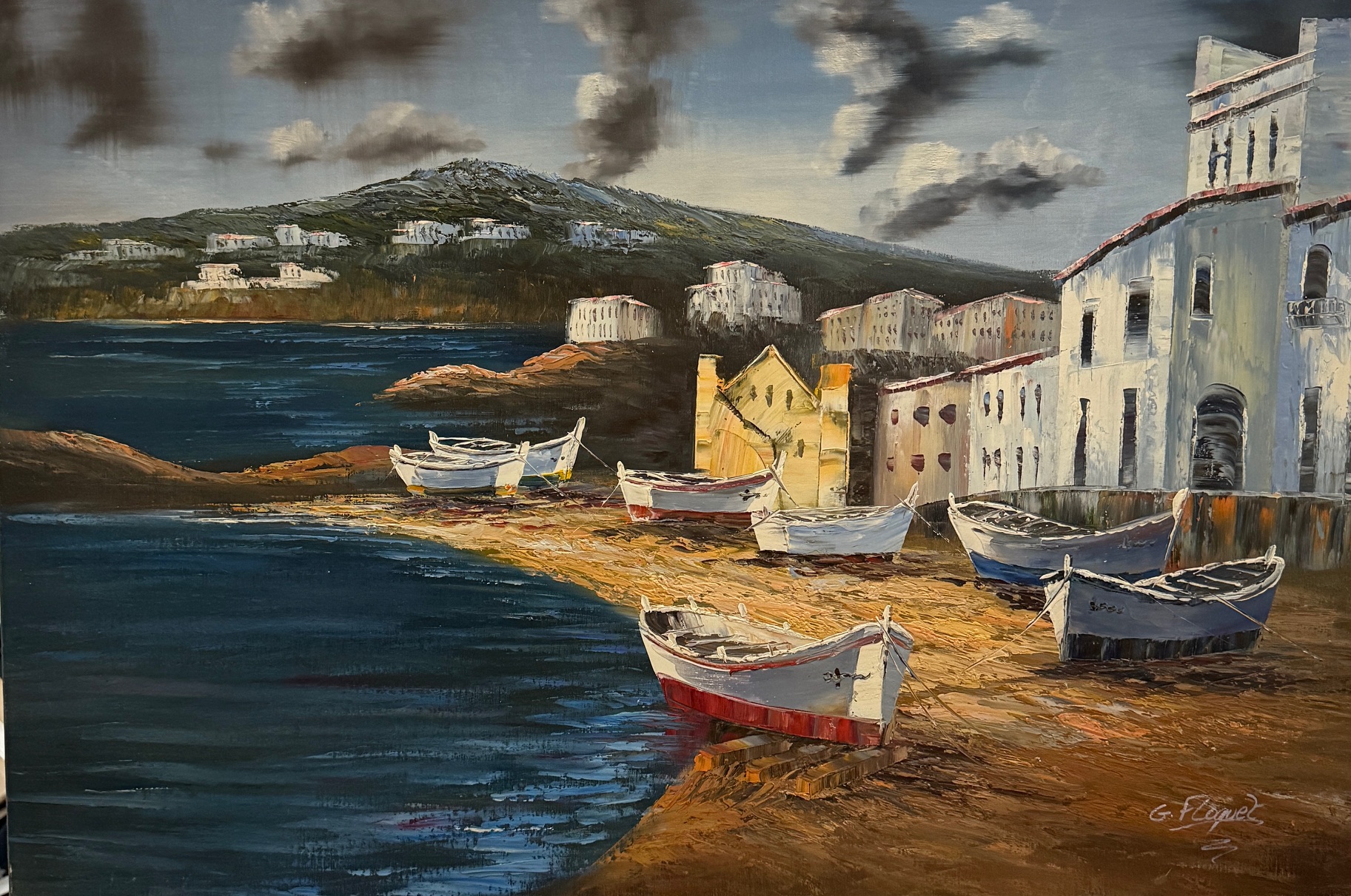 Village Côtier au Soleil Bas - Xxe Ecole Française – Image 1