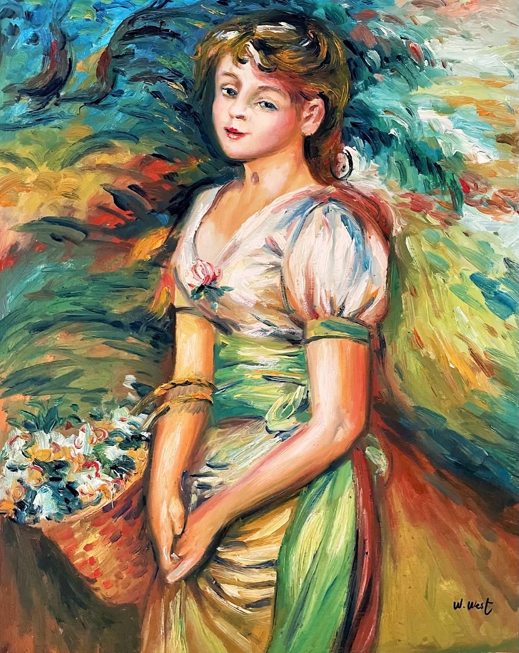 Jeune Fille au Panier de Fleurs - William West Xxe Eeuw – Image 1