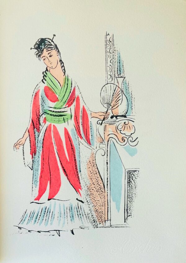 Elegante A  la Robe Rose et Eventail - Raoul Dufy