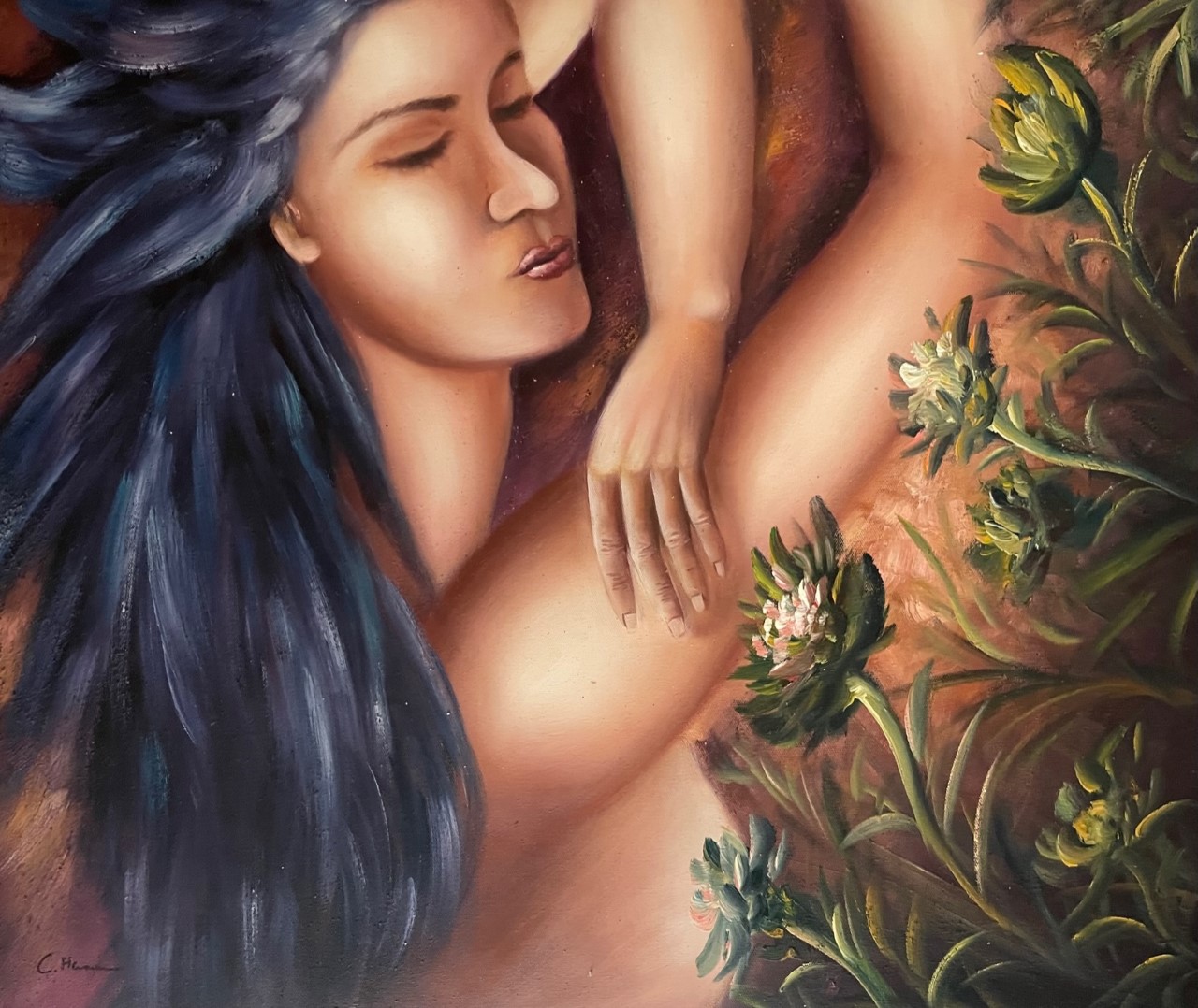 Femme au Cheveux Bleus - Carole Hermann 20E Eeuw – Image 1