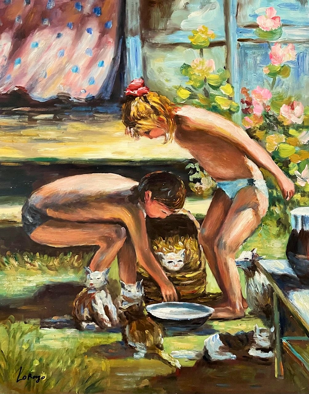 Les Enfants Nourrissent les Chats - 20E Eeuw Lorenzo – Image 1