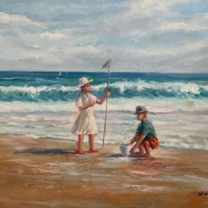Enfants Jouant au Bord de L'eau - William West 20E Eeuw