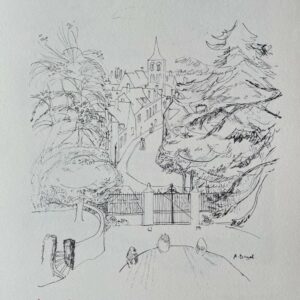 Vue D'un Village Entre Deux Sapins - Durel Auguste