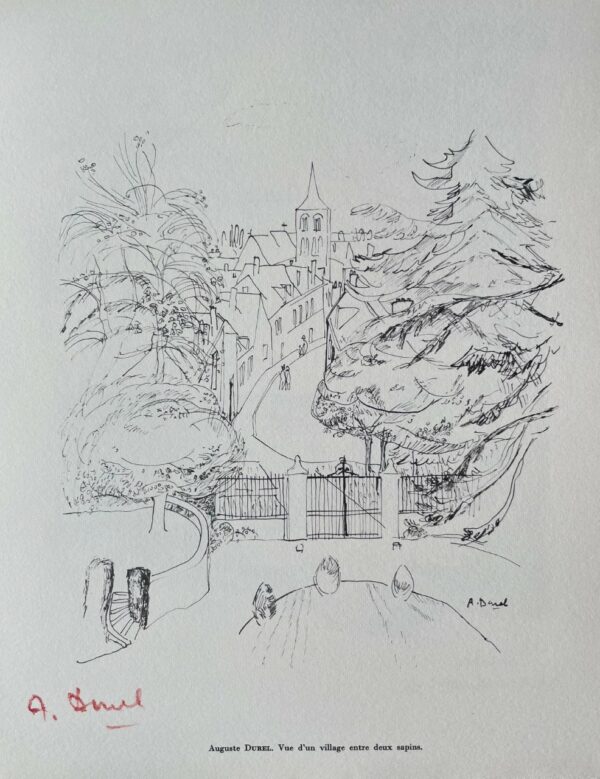 Vue D'un Village Entre Deux Sapins - Durel Auguste