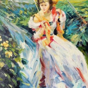 Jeune Fille A la Parapluie Blanche - 20E Eeuw Ecole Moderne