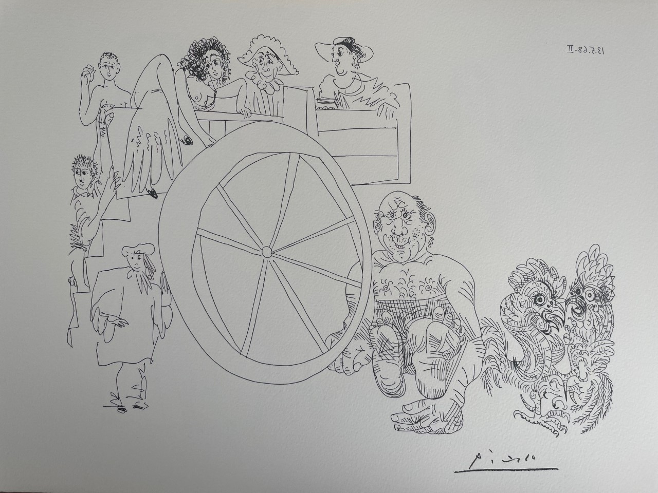 Comédiens Ambulants, avec Autoportrait au Chapeau D’arlequin et Combat de Coqs - Pablo Picasso – Image 1