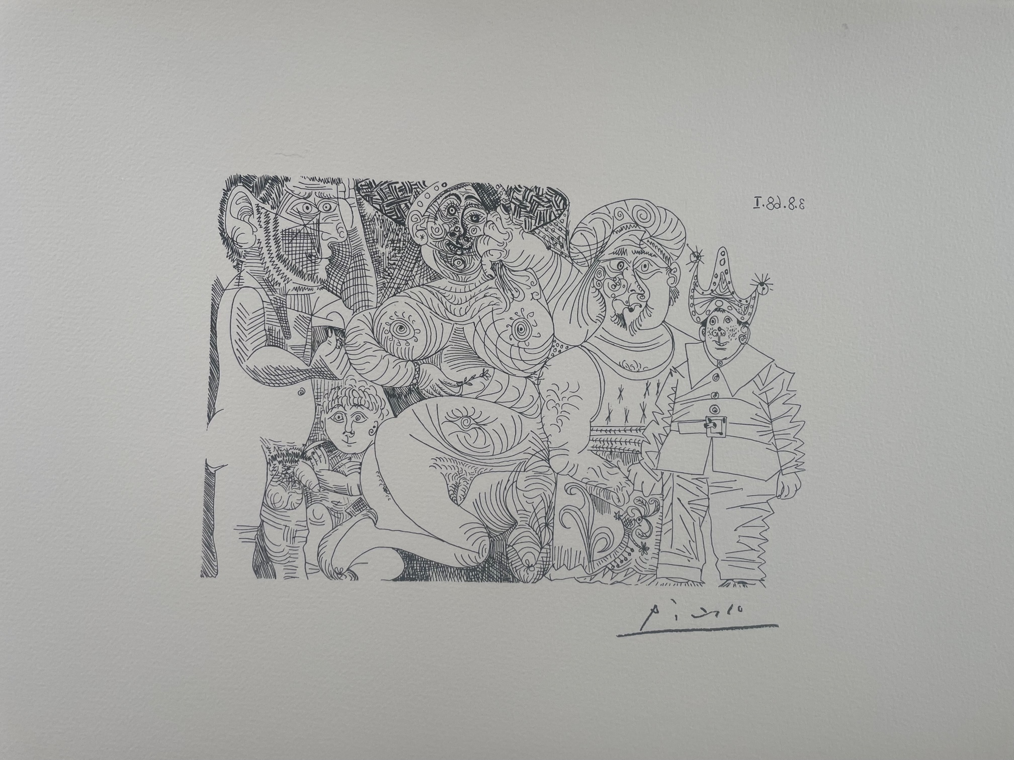 Femme au Chapeau et À Oeillet, avec Homme Enturbanne, Clown, Putto At Spectateur - Pablo Picasso – Image 1