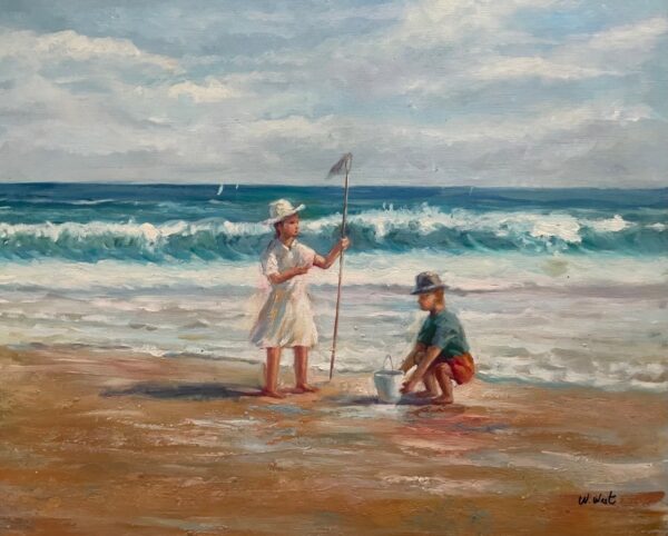 Enfants Jouant au Bord de L'eau - William West 20E Eeuw