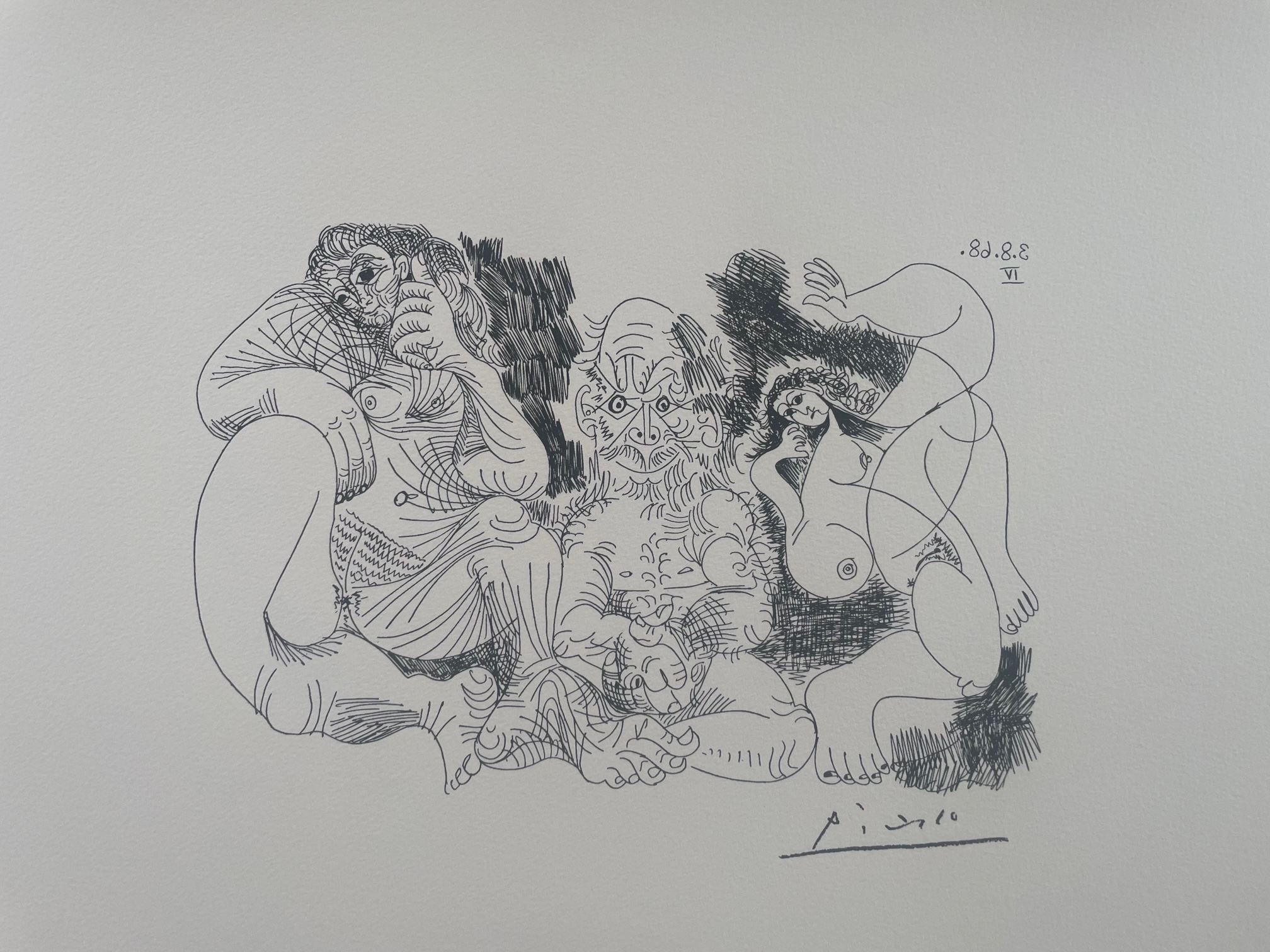Viellard Assis avec une Femme et Danseuse , From Séries 347 (B. 1719; Ba. 1736 Bb1) - Pablo Picasso – Image 1