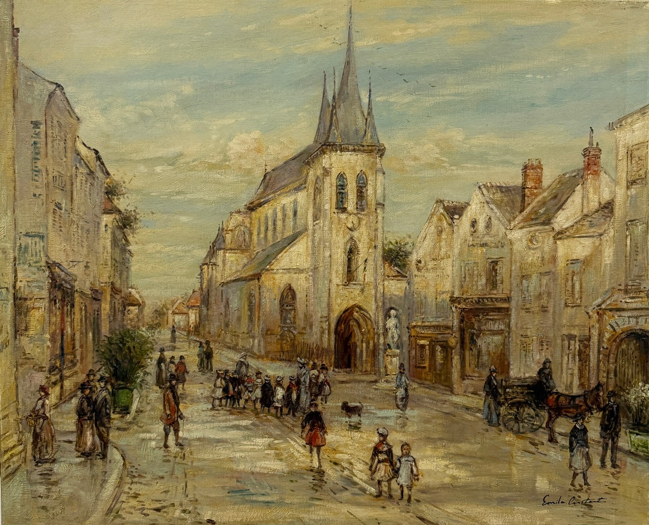 Place Animée Sous Ciel Clair - Emile Constant  Xx – Image 1